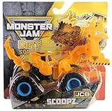 Monster Jam Scoopz 1:64スケール ダイキャスト車両、公式ダートスクワッドモンスタートラック、JCB搭載、シリーズ11。