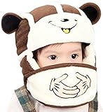 桜の雪　ベビー帽子 マスク 二点セット　男の子 女の子 パイロット帽子 秋冬 キャップ 飛行帽　裏起毛 (１-２歳)