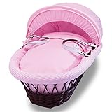Izziwotnot Pink Gift on Dark Wicker Moses Basket by Izziwotnot