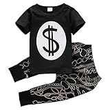 ボーイ服セット　半袖　ドルプリント　Ｔシャツ　幾何学模様　パンツ (110(4-5Y))