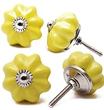 Gifts/Renew/ Set of 4 Ceramic Yellow Pumpkin Decorative Antique Door Knobs- Interior Round Knobs and