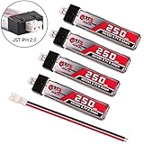 4個 250mAh 1S Lipoバッテリー 3.7V 30C Jst-ph 2.0 Powerwhoop mCPXコネクタ FPV Tiny Whoop Blade Inductrix用