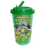 シルバーBuffalo nt9684 Nickelodeon Teenage Mutant Ninja Turtlesプラスチックフリップストローコールドカップ、16-ounces