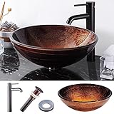 aquateriorレトロラウンド強化ガラス容器シンクp2 with Orb Pop Upドレインコンボセットバスルーム蛇口マウントリング1 1 / 2 "
