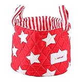 Minene Small Red&WHite Stars Fabric Storage Basket Organiser with Handles 18x22cm by Minene