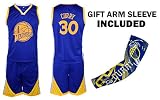 ファンKitbag Steph CurryジャージーキッズバスケットボールブルーCurryジャージー&ショーツ子供用ギフトセット& # x2713 ;バスケットボール圧縮Shooterアームスリーブ&