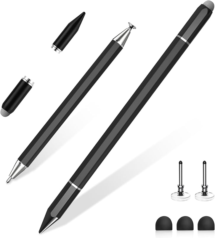 タッチペン 3in1 全機種対応 スタイラスペン 充電不要 磁気キャップ 静電容量式タッ チスクリーン対応 円盤型ペン先 ディスクチップ ニュートラルなペン先 高感度交換用ペン先付き (2ディスク+3導電繊維付属) (ブラック)