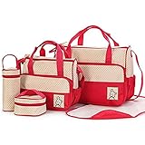 ファッション ベビーおむつ　ボトル　収納　ミイラバッグ　リュックサック　多機能バッグ　大容量マザーズバッグ5点セットWMTYE18 (赤色)