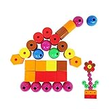 Enllonish Jumbo Primary Stringing Bead Set| 30 Lacing Beads for Toddlers and Babies. Includes Carryi