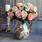 Kicode ヨーロッパローズ ホワイトバレンタイン 花束アジサイ 11ヘッドウェディングバンチ 人工シルクの花 ブライダルフラワーデコレーション 手配