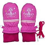(wj1709)2017年 冬物 スノー手袋 防寒衣料 撥水加工 ミトングローブ 8.女児刺繍-ピンク◇1-2才
