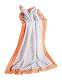 Bacati Playful Foxs Blanket, Grey Zigzag with Orange Border [並行輸入品]