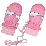 アスナロ（グローブ） スノーミトン ベビー 女の子 白くま 刺繍 手袋 防寒 紐付き グローブ3-4才 ピンク
