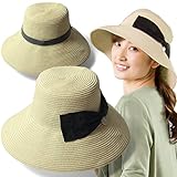 Sweet Mommy UVカット つば広 ペーパーハット 頭囲サイズ調節機能付き リボン2本付き コンパクト収納 ストローハット 帽子 紫外線防止 リゾート／F／ベージュ