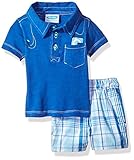 BON BEBE Baby Boys' 2 Pc Woven Short Set with S/s Collared Button Front Shirt Blue Map 0-3 Months [並