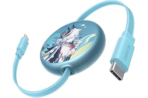 UGREEN×崩壊：スターレイル【爻光限定モデル】100W/5A 巻き取り式 USB Type C ケーブル 1M PD3.0対応 高速充電 4階段調整可能（36/60/82/100cm）軽さ ミニ型 「持ち運び用 部屋収納」両引き E-Markerチップ内蔵 iPhone 17/16/15シリーズ、スマホ・パソコン・タップレットなどType-C適合(ピーコックブルー)