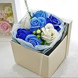 【緊急値下げ！】BIO ボックスブーケ　フレグランスソープフラワー　手提げ袋・ギフトボックス付　お祝い　記念日　お見舞い　プレゼント　母の日　父の日　 (ブルー)