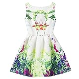 Domybest　子供服 女の子 ワンピース　フォーマル サンドレス 可愛い ドレス ガールズ ワンピース プリント ノースリーブ　春　夏　欧米風　日常着　誕生日 入学式 卒業式 発表会 結婚式 七五