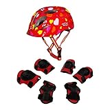 Lovoski バイクヘルメット　ローラースケート　ひざ/肘パッド付き　キッズサイズ　 リストガードセット　レッド