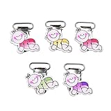 funnytoday365 5点ロット35 x 30 mm木製おしゃぶりクリップキュートMentalホルダーベビーシャワー混合色漫画赤ちゃんパターン