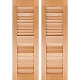 Ekena Millwork RWL12X035UNP Exterior Real Wood Pine Open Louvered Shutters (Per Pair), 12" x 35", Un
