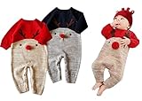 Emfay クリスマス ベビー ロンパース 新生児 赤ちゃん ニット セーター 鹿 トナカイ サンタ服 冬服 防寒 出産お祝い 記念日 年賀状用 コン 2A