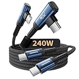 toocki USB C ケーブル L字 240W/5A 【1M+1M ブルー】Type-c L型 PD3.1急速充電 断線防止 ナイロン編み iPhone 17/iPhone 16/iPhone 15/Plus、MacBook Air/Pro、Galaxy、SwitchなどUSB-Cデバイスに対応 ビデオ出力非対応【2本セット】