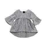 Sumenベビー女の子フリル付き袖ストライププリンセストップスロングシャツAラインドレス膝丈 24M グレイ Sumen_1569