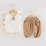 Là vestmon　ベビー服 ベスト＋半パンツ2点セット キッズ 子供服　袖なしトップス 綿麻　通気性いい　発汗性いい 通学校 可愛いベビー服 通園　出産ギフト 誕生日祝い