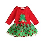 LittleSpring春秋 ベビー 子供 長袖 半袖 クリスマスドレス クリスマスツリー柄 レッドドット柄 蝶結び ドレス 長袖12M