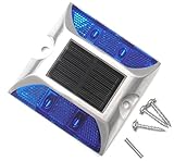 Kasamy 4 LED 道路 鋲 路肩 標 誘導 灯 ソーラー 充電 式 セット （ 青 点滅 １個 + 固定用 ビス 3本 ）