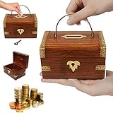 クリスマスギフト、木製お金ボックスwithキーロック、貯金箱、Kids Coin Bank、お金銀行子供/大人/少女の、貯金箱、ブラウン色サイズ5 x 3インチ