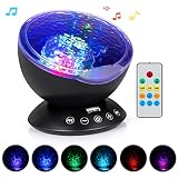 Sunnest Night Lights for Kidsプロジェクタ、12 LED & 7色リモートコントロールOcean Wave Night Light with組み込みミニ音楽プレーヤーfor