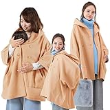Sweet Mommy ママポンチョ 抱っこ おんぶ対応 ドルマンスリーブ 2段階ボタン フード付き 産前産後兼用 F キャメル[ウール混・無地]