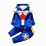 icoup 上下セット キッズ 男の子 子供服 冬 セット 三点セット トップス ベスト ボトムス 長袖 フード付き あったか パンツ 通園 通学 可愛い ブルー 90