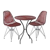 LOWYA （ロウヤ） ガーデンテーブル ガーデンチェア 3点セット ラタン調 カフェ風 通年 パウダーコーティング 汚れに強い ベランダ ブラウン