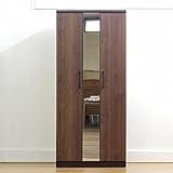 日本製 幅80cm ミラー付き ワードーローブ 完成品 (ブラウン)