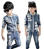 2点セット　子供服 　デニム　 パンツ　ジャケット　男の子　子供用 キッズ　韓国子供服　二点セット 上下セット セットアップ パンツセット (130)