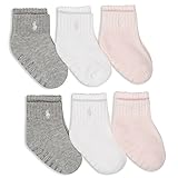 Ralph Lauren(ラルフローレン) ショート丈ワンポイントベビーソックス3色6足セット(Pink/White/Gray)靴下 6-12m(6-12ヶ月) [並行輸入品]
