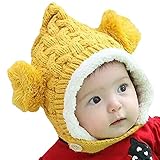 [HKH] キッズ ニット 帽 くま耳 ニット帽 赤ちゃん ベビー 帽子 防寒 子供 衣装 (イエロー)