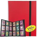 LIUDU カードファイル トレカ ファイル 9ポケット 540枚収納 表紙はPP素材 弾性包帯バインド カードシート他のゲームカードを集める (9ポケット, レッド)
