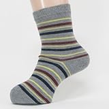 (グレェド) Groedo オーガニックコットン キッズ ソックス グレー・黄・えんじ・紺ストライプ サイズ1-2 (12～14cm)