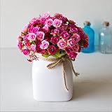 1ブーケ21頭の人工プラスチックローズシルクフラワーフェイク花ホームウェディングパーティーの装飾 (One Size, 暗いピンク)