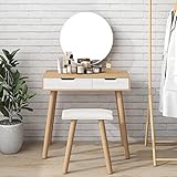 TopCloud ドレッサー化粧台 テーブル 鏡台 収納 引き出し サイド収納 メイク台 シンプル 大容量 可愛い (ナチュラル)