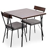 LOWYA （ロウヤ） ダイニングセット 2人用 選べる組合せ ダイニングテーブル ダイニングチェア 無垢材テーブル 幅73cm 正方形 メタル脚 ダークグレーチェア 新生活