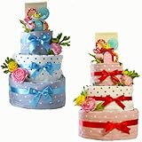 【名入れ刺繍可能】Sassy（サッシー）の豪華なデラックスおむつケーキ (おむつ：Sサイズ（目安：生後２~7カ月）, 男の子向け) 出産祝い 男の子 女の子