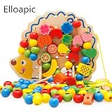 Elloapic Colorful Wood Fruits & Vegetables food Rope Lacing Beads on Hedgehog Board Early Education 