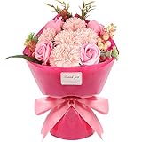 ソープフラワー 石鹸花束(32*20*12.5cm)バラ カーネーション プレゼント クリスマス バレタインダー お誕生日 記念日 結婚お祝い 母の日 カード付き ボックス入り (ピンク)