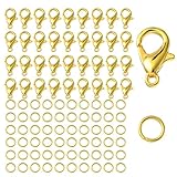 HappyHome カニカン 金具 12mm 50個 丸カン 150個 セット アクセサリー金具 ブレスレット ネックレス キーホルダー 留め具 DIY アクセサリークラフト (ゴールド)