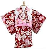 ベビー キッズ 被布セット 着物 女の子 和装 ベビー服 80cm 1歳 赤色 梅 手鞠 疋田